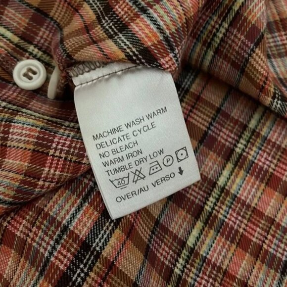Vintage Liz Claiborne Top, Button Down, Petite Medium, Plaid Long Sleeve, Brown - Picture 4 of 4